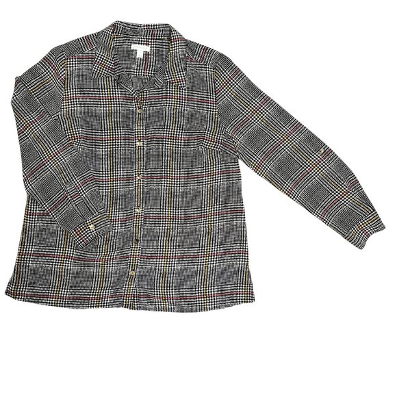 Charter Club Women's Houndstooth Plaid Button Down Blouse Size L Workwear Chic - Picture 1 of 10